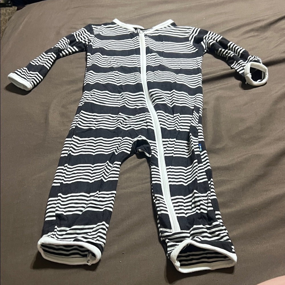 Kickee Pants Black and White Striped Footie